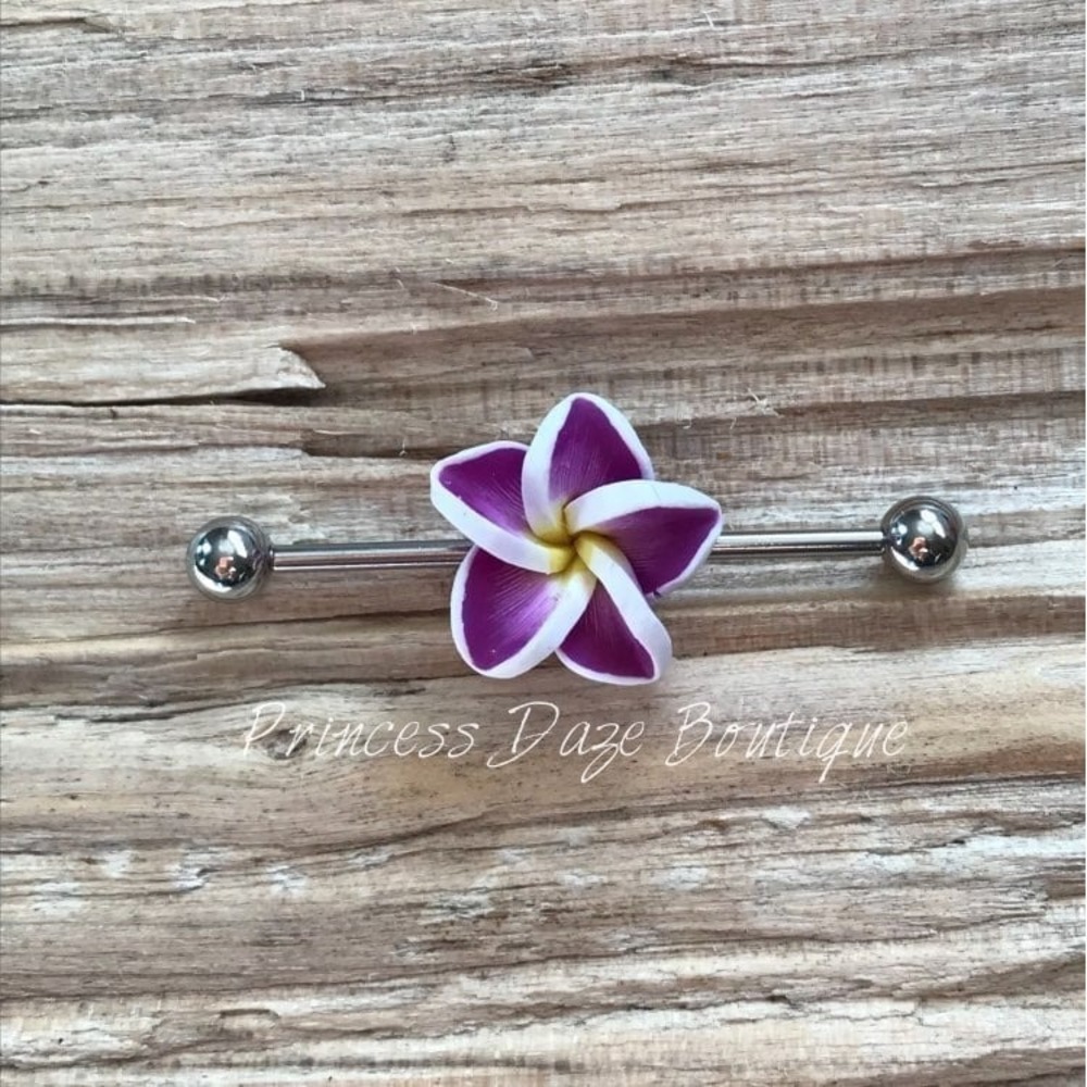 Hawaiian Flower Purple Industrial Barbell